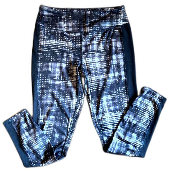 EDDIE BAUER side stripe gray black geometric pattern warm fleece leggings sz M - Picture 1 of 4